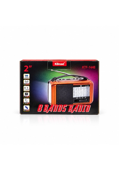 Ultratekno Ktf-1448 Şarjlı 8 Bant Dünya Radyosu Bluetooth Hoparlör 18650 Bataryalı Usb Tf Kart 10 Led Fener