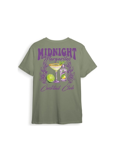 Midnight Margaritas Ön Ve Arka Baskılı %100 Pamuk Unisex Regular Fit T-shirt Haki