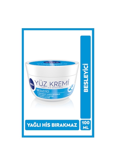 Besleyici Yüz Bakım Kremi 100ml, 24 Saat Nemlendirici, Makyaj Bazı, Yağlı His Bırakmaz, Hızlı Emilir