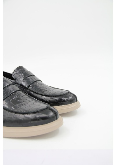Freefoot 226825 Erkek Casual Ayakkabı - Siyah Croco Deri Siyah