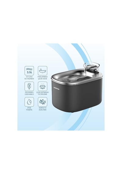 Wf007l Otomatik Kedi Su Sebili, 3.5lt Geniş Hazne, Bpa Içermez, Metal Tabla, Ultra Sessiz