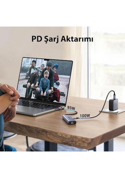 Ugreen 6IN1 Arada Type-C To 3 Usb 3.0 4K/30Hz Hdmı RJ45 Gigabit Ethernet Pd Dönüştürücü Hub