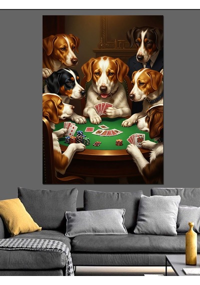 Ahşap Tablo Masada Kumar Oynayan Köpekler Aşk Temalı Tablolar