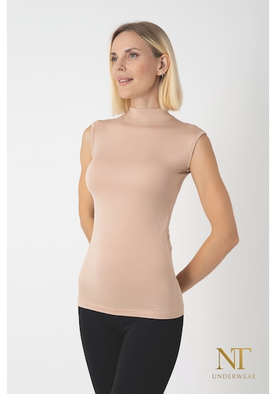 Nt Underwear Kadın Bambu Balıkçı Yaka Sıfır Kol Body Hafif, Rahat Ve Şık Ten