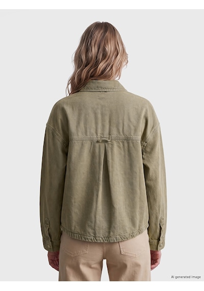 Lcw Vision Yeşil Gömlek Yaka Oversize Kadın Jean Ceket