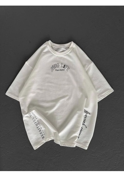 Kadın Kısa Kol Tişört Bisiklet Yaka Filistin Poşülü Baskılı T-shirt - Beyaz