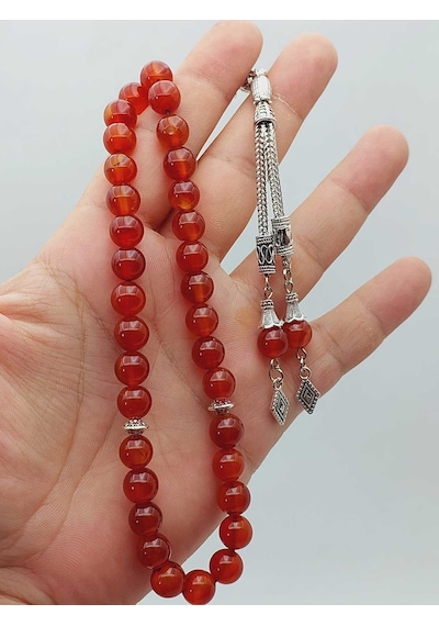 Yemen Akik Taşı Tesbih 33lük 8mm 55998 Çok REnkli