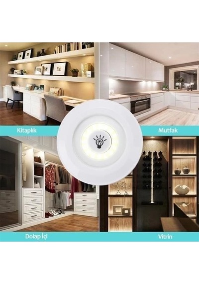 3lü Uzaktan Kumandalı Pilli Yapışkanlı Kablosuz Led Spot Lambalar Sarı