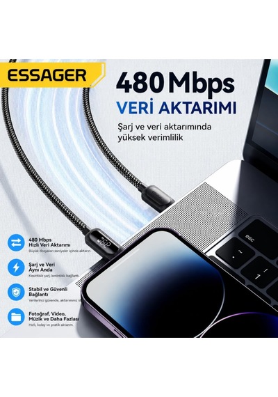 3 Metre 29w Pd 3a Type-c To Lightning Hızlı Şarj Ve Data Kablosu Dijital Güç Göstergeli 480mbps