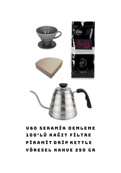 3. Nesil Kahve Demleme Seti - V60+Filtre+Kettle+Kahve