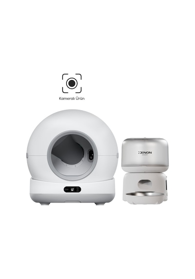 Xenon Smart Kameralı Kedi Tuvaleti Ve Mama Kabı 2'li Set Wifi, 1080p, 72l Otomatik Kedi Tuvaleti, Mobil Kontrol, Paslanmaz Çelik Mama Kabı Beyaz