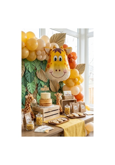 Safari Zürafa Kafa Folyo Balon 25x45 Cm Safari Temalı Çocuk Doğum Günü Parti Süsü Çok Renkli