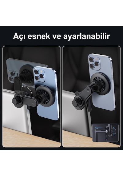 Araç İçi Multimedya Ekran Tipi Mıknatıslı Telefon Tutucu 360 Döner Metal Plaka Dahili Siyah Kıskaçlı Tutacak C38