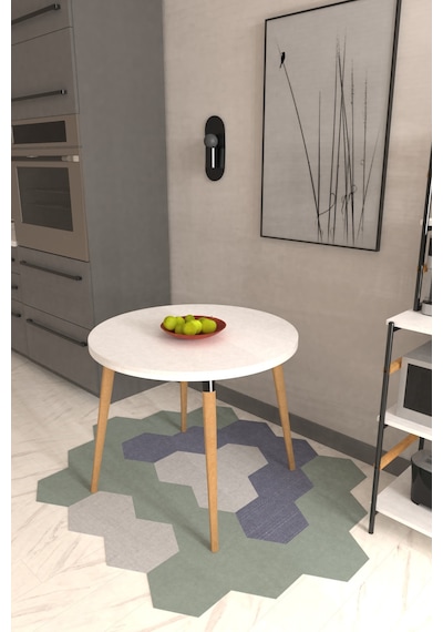Vilinze Argos Yuvarlak Mdf Beyaz Sabit Mutfak Masası - Q90 Cm Beyaz Naturel