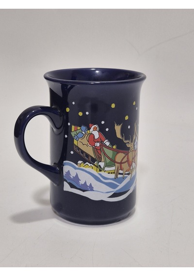 Vintage Noel Baba Ve Geyik Temalı Porselen Kupa 10,5cm 002 Çok Renkli