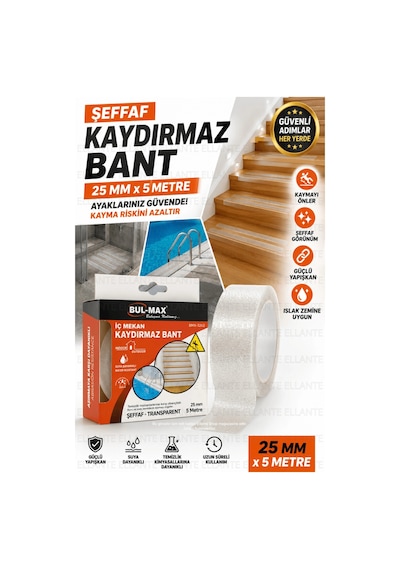 Şeffaf Kaydırmaz Bant 25 Mm X 5 Metre Kendinden Yapışkanlı Merdiven Banyo Havuz Kaydırmaz Güvenlik B