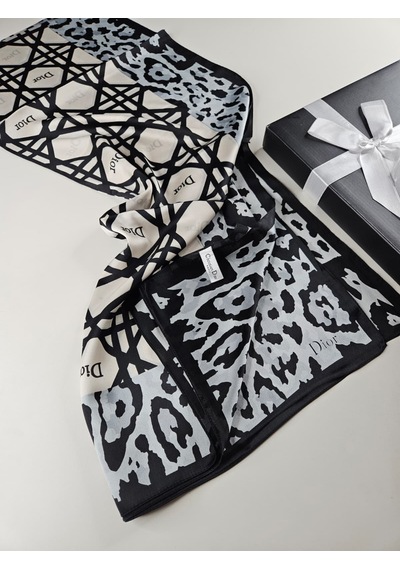 Miorel Scarfs Leopar Tema Cd Tema Vual İpek Şal Aksesuar Fular Silk Scarfs Shawl Hijab Krem
