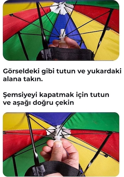 Eleven Markets Kafaya Takılan Şapka Şemsiye Gölgelik Plaj Yazlık Kafa Şemsiyesi Kırmızı Beyaz Kırmızı - Lacivert