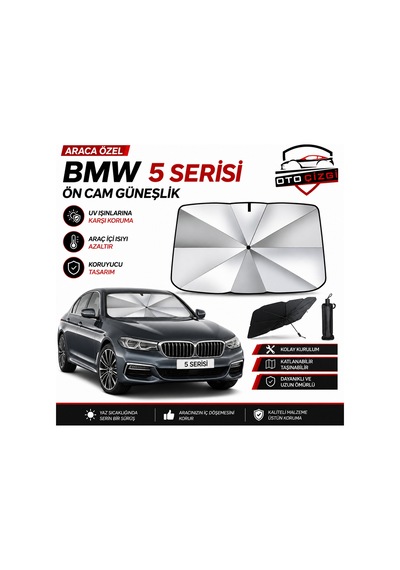 Bmw 5 Serisi Şemsiye Tip Ön Cam Güneşliği Katlanabilir Uv Korumalı Araç Cam Güneşlik