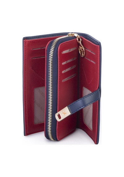 Nas Bag Kadın Orta Boy Kartlık Kağıt Para Ve Bozuk Para Tasarımına Sahip Lacivert Kırmızı Dona 16x9 Cm