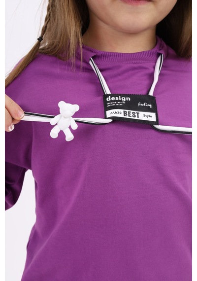 Kız Çocuk Relax Fit Bisiklet Yaka Düşük Omuz Baskılı Sweatshirt - Bağcık Detaylı & 2 İplik Mor Kız Çocuk Relax Fit Bisiklet Yaka Düşük Omuz Baskılı Sweatshirt - Bağcık Detaylı & 2 İplik Mor