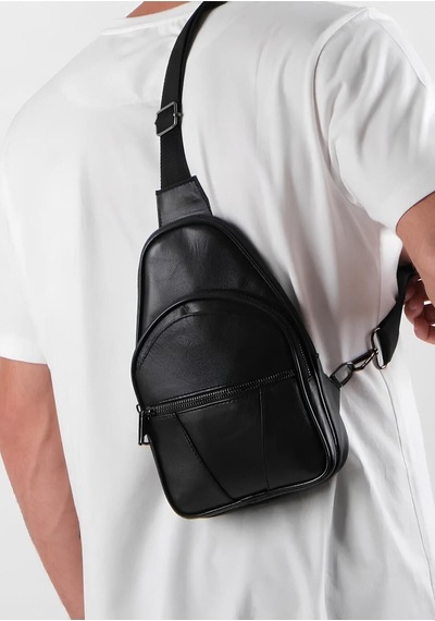 Erzeno Erkek Siyah Hakiki Deri Bodybag Çapraz Göğüs Çantası Siyah - 275961963 Siyah