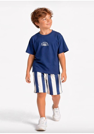 Cg Kids Lacivert Tshirt&şort Alt Üst Takım Şort Çizgili Detay Süper Kalite Mavi