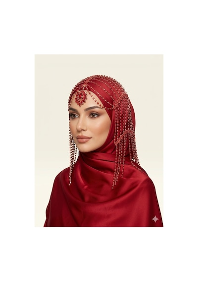 Taşlı Sallantılı Alınlıklı Saç Aksesuarı Gelin,kına,nişan,söz,after,bride,party Kırmızı - 871609800 Kırmızı