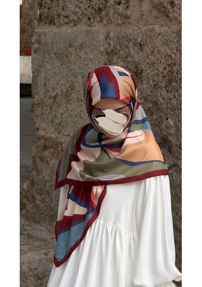 Qalortex Scarf Pamuklu Soft Rânâ Desen Eşarp-bordo