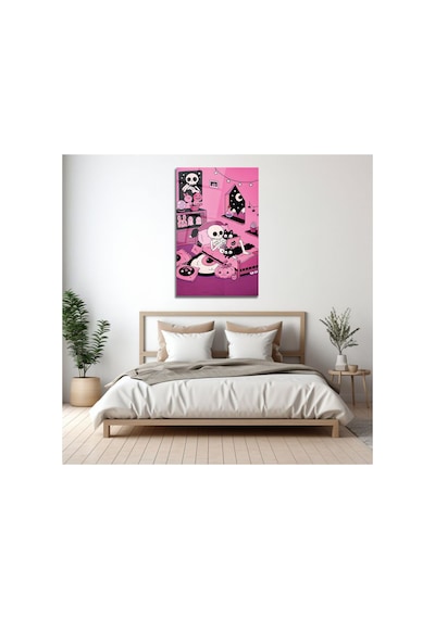 Pembe Tonlarda Eğlenceli Ve Modern Çizim Cam Tablo Modern Dekorasyon Temalı Dekoratif Duvar Tablosu, Salon, Ev Ve Ofis Dekoru,