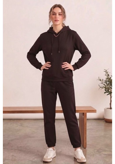 Moibody Kadın 3 İplik Şardonlu Eşofman Takımı Premium Kapüşonlu Sweatshirt Ve Jogger Alt Acı Kahve Acı Kahve Moibody Kadın 3 İplik Şardonlu Eşofman Takımı Premium Kapüşonlu Sweatshirt Ve Jogger Alt Acı Kahve Acı Kahve