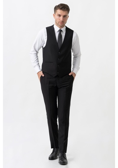 White Stone Terni Ty2001 Slim Fit Yelekli 6 Drop Düz Takım Elbise Siyah - 58 Siyah