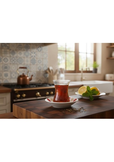 Paşabahçe 6'li Çay Bardağı 130cc Ve Porland Porselen 6'li Çay Tabağı Set Kolye,küpe Hediyeli Diğer