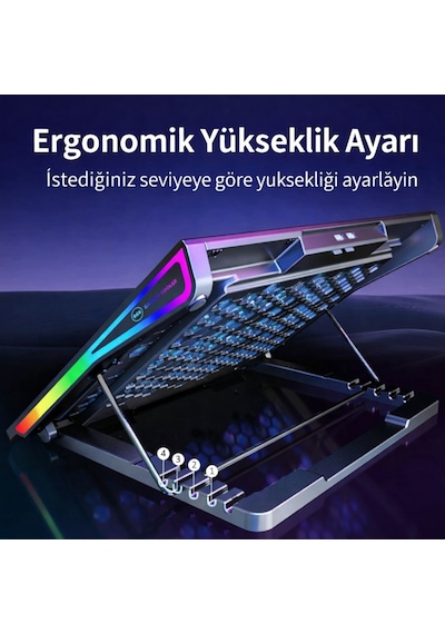 Rgb Işıklı Laptop Soğutucu Stand Lcd Ekran 15 Fanlı Güçlü Sessiz Soğutma