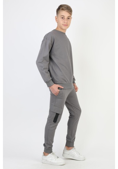 Mevsimlik Respect Baskılı 2 İplik %100 Pamuk 2 İplik Uzun Kollu Erkek Çocuk Sweatshirt-90932 Füme