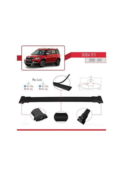 Skoda Yeti 2009-2017 Arası İle Uyumlu Fly Model Ara Atkı Tavan Barı Siyah