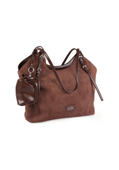 Guja C3016 Kadın Süet Dokulu Mini Cüzdan Aksesuarlı Tokalı Çift Askılı Geniş Hobo Omuz Çantası Kahve