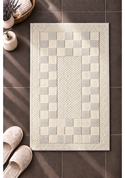 Sakura Sk014a Doğal Pamuk 2'li Banyo Paspas Seti 60x100 60x50cm Kaymaz Taban Makinada Yıkanabilir Kemik