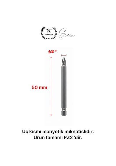 Bitsuç 50 Mm Mıknatıslı Yıldız Vidalama Bits Uç Pz2 Manyetik 1/4" Şarjlı Matkap Ucu Kısa Boy 1 Adet