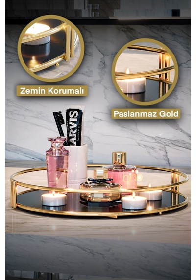 Bino Servis Sunum Ikramlık Gold Büyük Lüks Organizer Sofra Tepsi