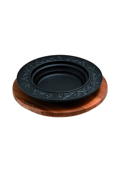 Lava Döküm Oval Döner Sos Tabağı. Ahşap Altlıklı. Ölçü Ø18cm.