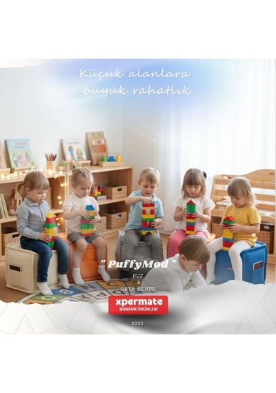 Dekoratif Kare Puf Orta Sehpa Ayak Uzatma Puf 40x40x42 Cm Puffymod Bej