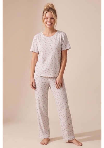 Siyah İnci Pamuklu Fitilli Kaşkorse Örme Pijama Takım 26120402 Taş Rengi