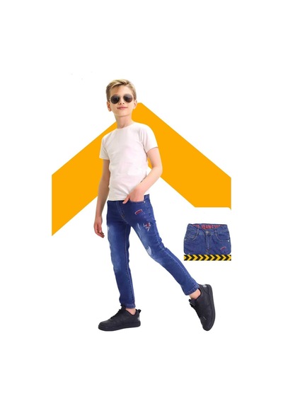 Gzt Tekstil Erkek Çocuk Pamuklu Likralı Baskılı Kot Jeans Pantolon