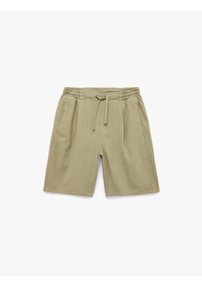 Koton Regular Fit Cepli Pileli Modal Beli Bağcıklı Şort Yeşil 6sam40103nw