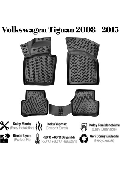 Volkswagen Tiguan 2008 2009 2010 2011 2012 2013 2014 2015 İle Uyumlu Araca Özel 3d Havuzlu Paspas Takımı A+ Kalite 1 Adet