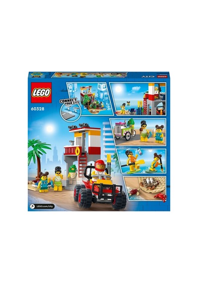 City Plaj Cankurtaran Merkezi 60328 - 5 Yaş Ve Üzeri Çocuklar İçin 4 Minifigür İle Yengeç Ve Kaplumbağa Figürleri İçeren Oyuncak Yapım Seti 211 Parça