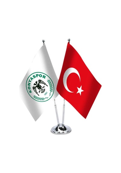 Konyaspor Ve Türkiye - İkili Saten Masa Bayrağı 1
