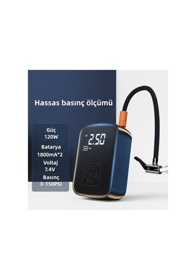 Dijital Basınç Göstergeli Şarjlı Taşınabilir Hava Kompresörü Lastik Şişirme Pompası 150psı