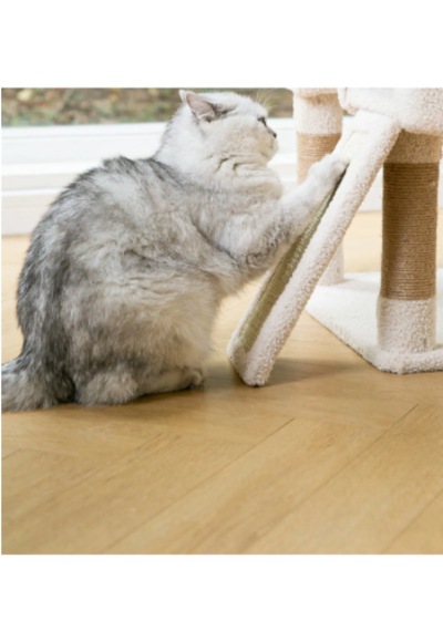 Karamel Kedi Ağacı 3 Katlı Tırmalama Direği Yatak ve Oyuncaklı Bej-Kahverengi Kolay Kurulum